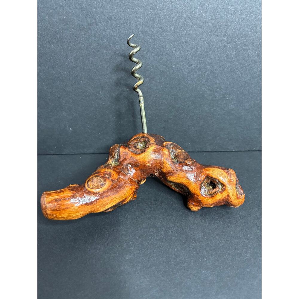 Vintage Burl Wood Corkscrew Wine Bottle Opener Rustic